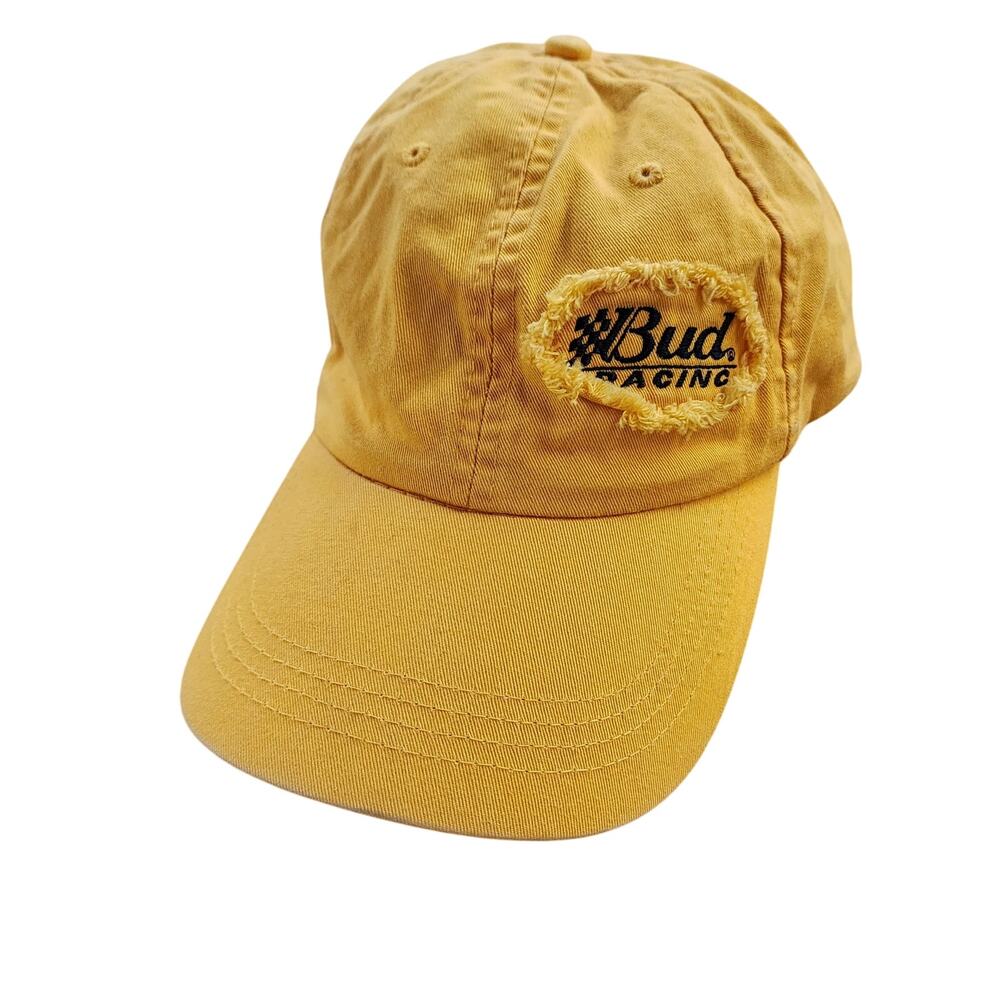 Vintage 90s BUD Racing Ball Cap Budweiser Fraying Velcro Adjustable